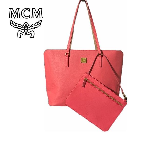MCM Hot Pink and Tan Saffiano Leather‎ Large Tote Bag - Picture 2 of 7